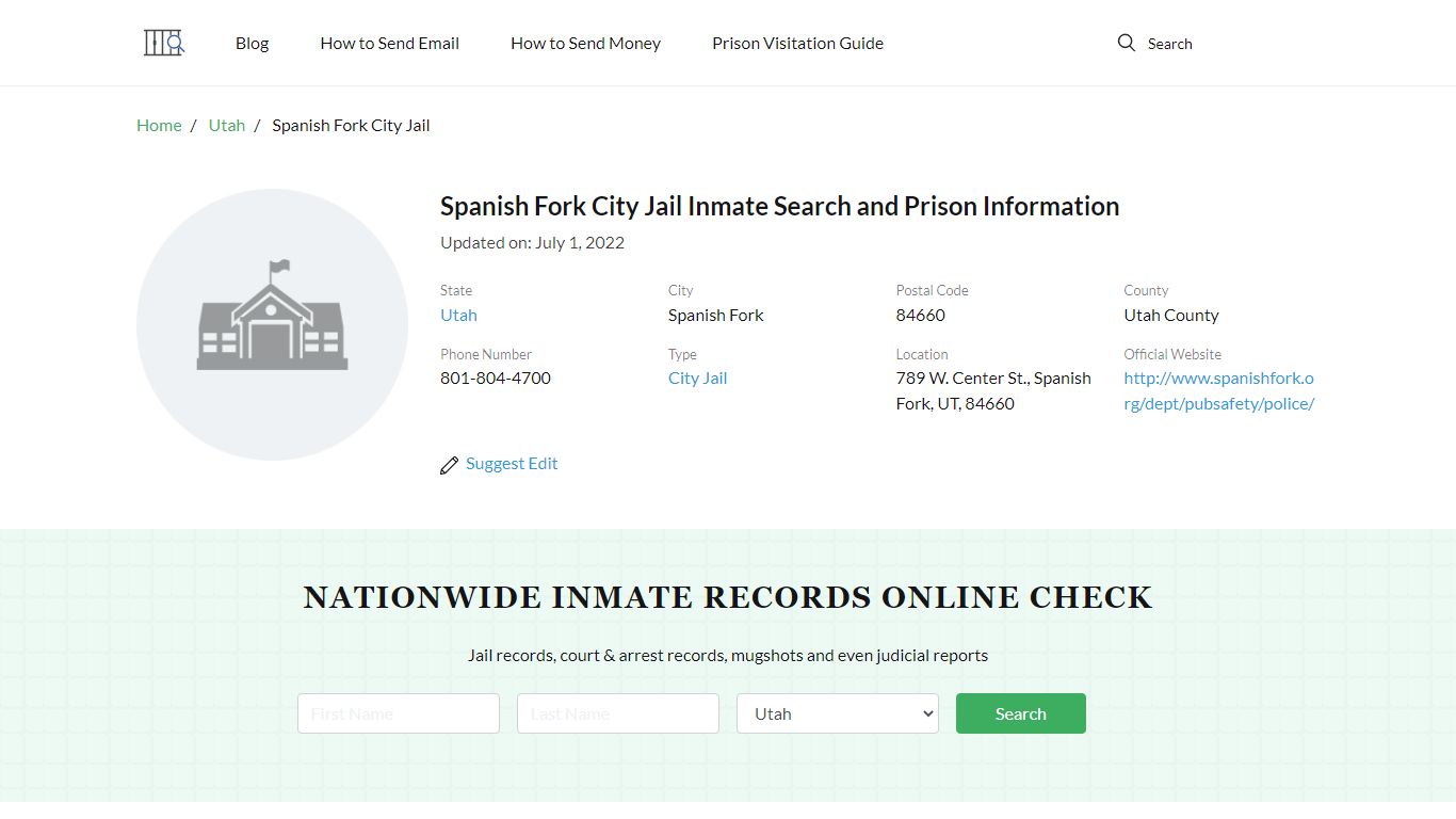 Spanish Fork City Jail Inmate Search, Visitation, Phone no ...