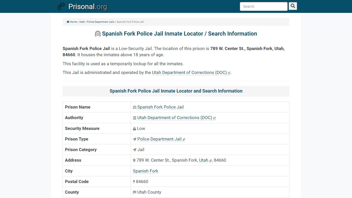 Spanish Fork Police Jail-Inmate Locator/Search Info, Phone ...